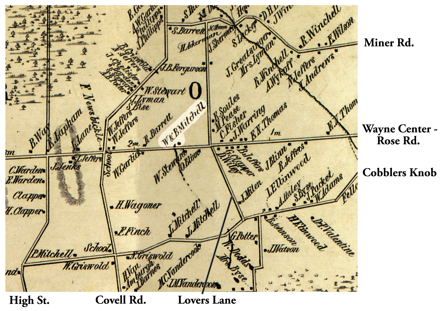 1853 Wayne County Ros-9 Excerpt Map